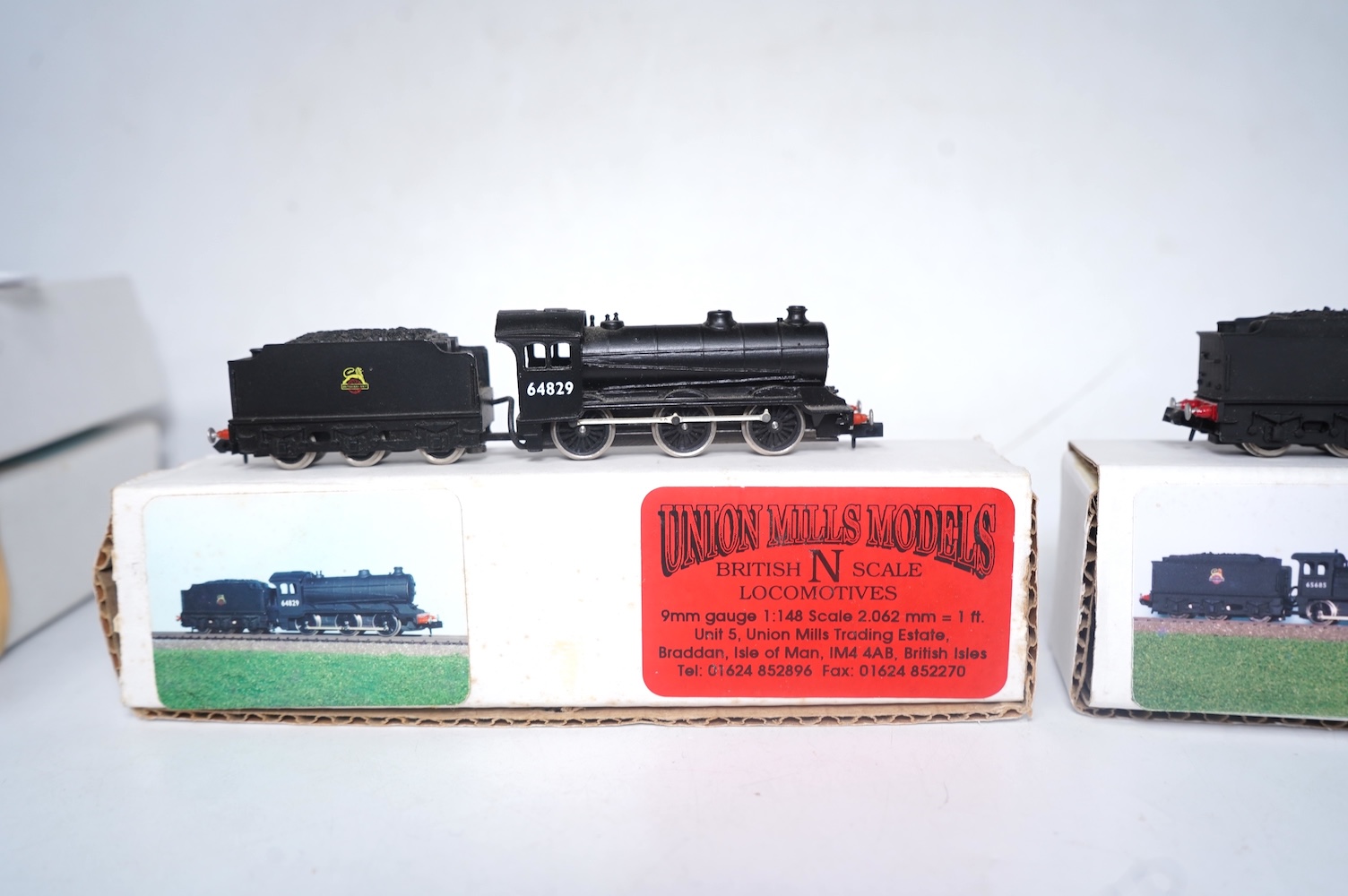 Two boxed Union Mills Models N gauge railway BR locomotives; a Class J39, 64829, and a Class J25, 65685. Condition - good.
